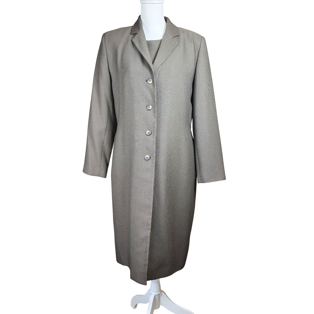 Morton Bernard Vintage 2 Piece Duster Coat and Sheath Dress Set Olive Brown 10